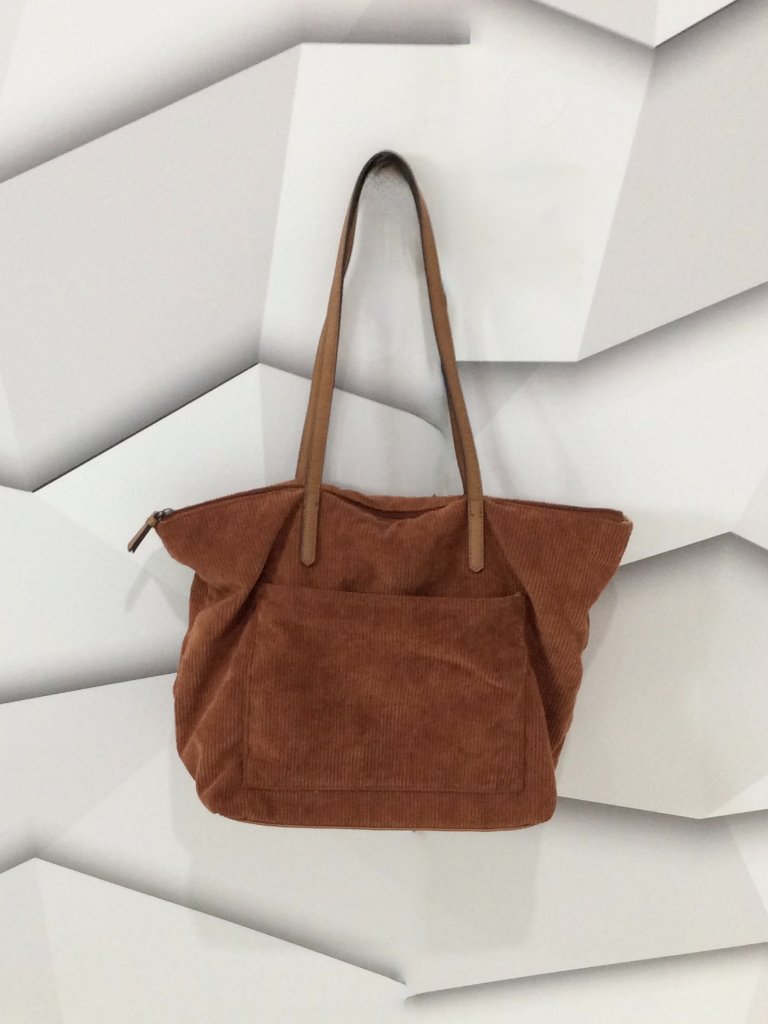 Sonoma Zip-Top Corduroy Shoulder/Tote Bag With Leather Straps